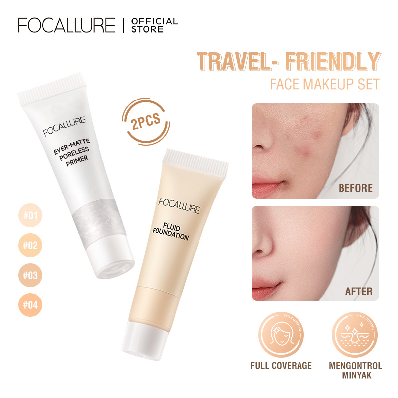 FOCALLURE 2pcs Face Makeup Set Foundation And Primer Oil Control Travel Size Cosmetics Convenience Kits 5g