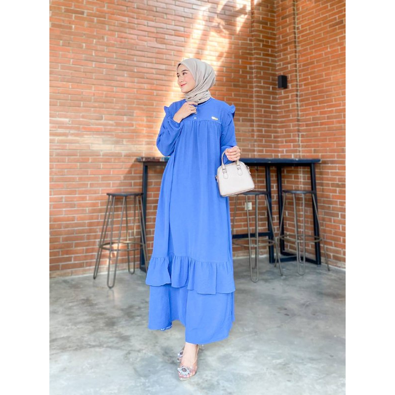 Dress Crinkle Airflow LD120 All Size / Faouzia Dress Gamis Susun Bahan Crinkle Airflow Busui  Kancing Depan