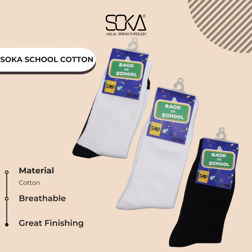 Kaos Kaki Anak Sekolah SD SMP SMA - SOKA School Hitam Putih