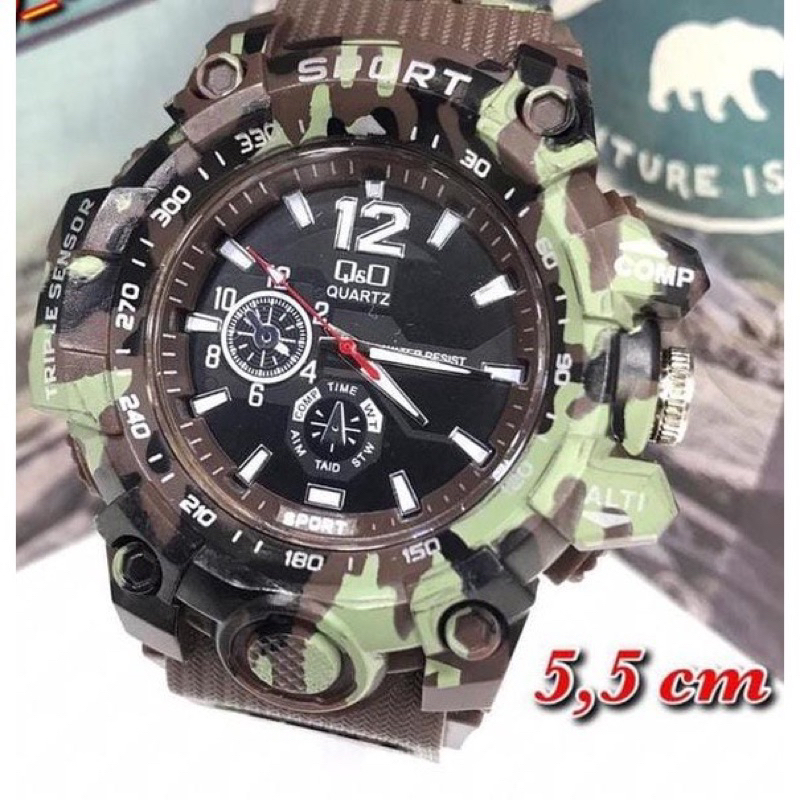 Jam Tangan Pria Q&O Loreng Strap Rubber