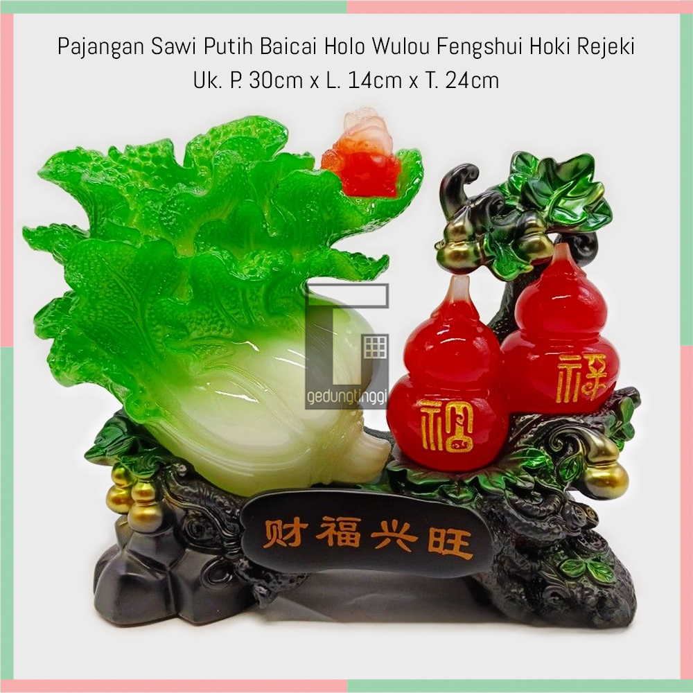 Pajangan Patung Hiasan Dekorasi Kado Hadiah Sawi Putih Baicai Baichai Bai Chai Bhaichai Fengshui Ratusan Hoki Rejeki Lucky Keberuntungan Ukuran Kecil Small Sedang Medium Besar Big Size Resin Kayu China Cina