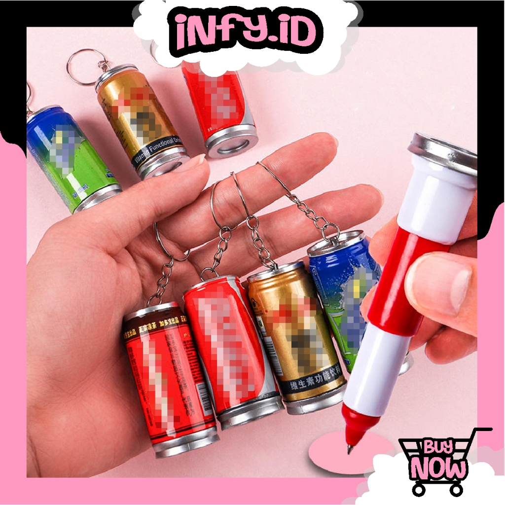 INFY - Gantungan Kunci Minuman Kaleng 2 IN 1 Pena Bentuk Minuman Pulpen Botol Minuman Gantungan Keychain Murah Import S054