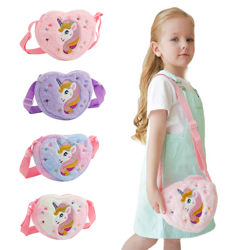 Sling Bag Bulu Kepala Unicorn Motif Love Tas Selempang anak perempuan Kado ultah anak cewek