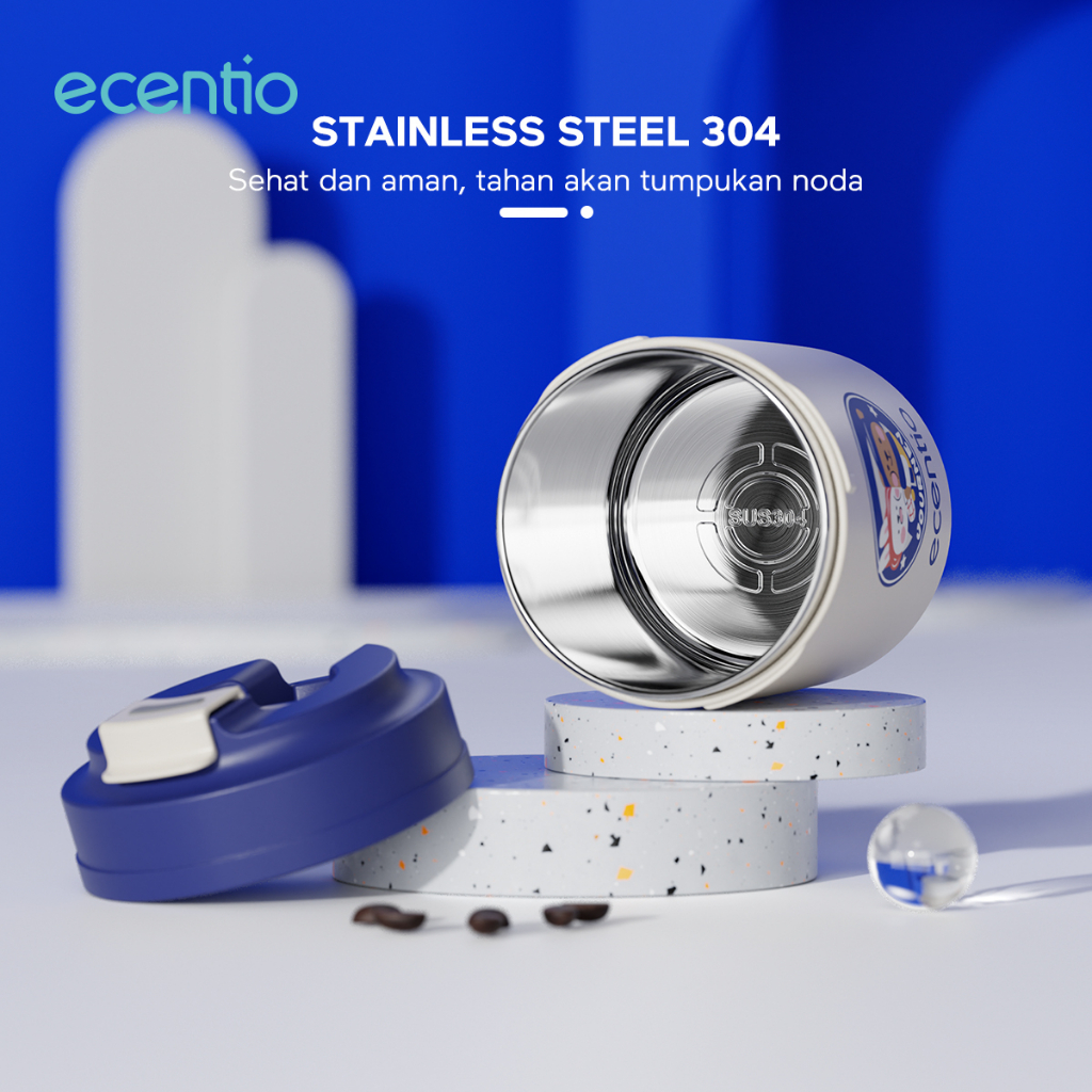 ecentio Mini Office Coffee Cup 330ml Stainless Tumbler Kaca Desain klasik biru Klein Cocok digunakan jangka panjang