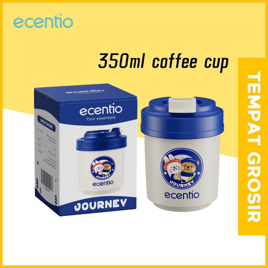 ecentio Mini Office Coffee Cup 330ml Stainless Tumbler Kaca Desain klasik biru Klein Cocok digunakan jangka panjang