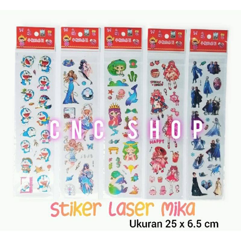 10pcs Stiker Laser Mika Momo Anime Karakter Campur Mainan Sticker Bening Panjang Tempelan Botol Minum Anak