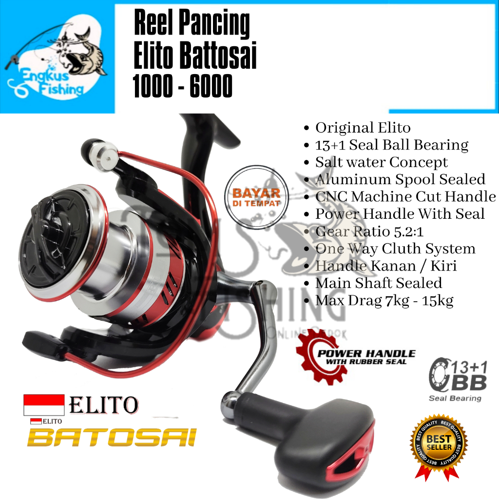 Reel Pancing Elito Battosai 1000 - 7000 (13+1 Seal Bearing) Salt Water Power Handle - Engkus Fishing