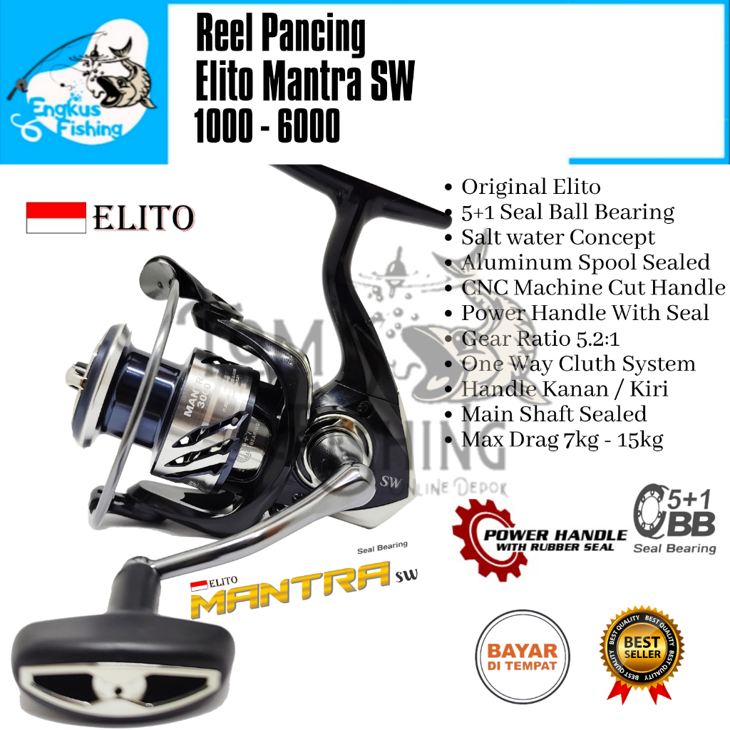 Reel Pancing Elito Mantra SW 1000 - 6000 (5+1 Seal Bearing) Salt Water Power Handle - Engkus Fishing