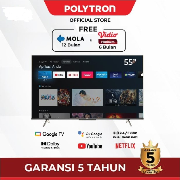 Polytron LED Smart Google TV 55&quot; Ultra HD 4K UHD Android TV 55UG5959