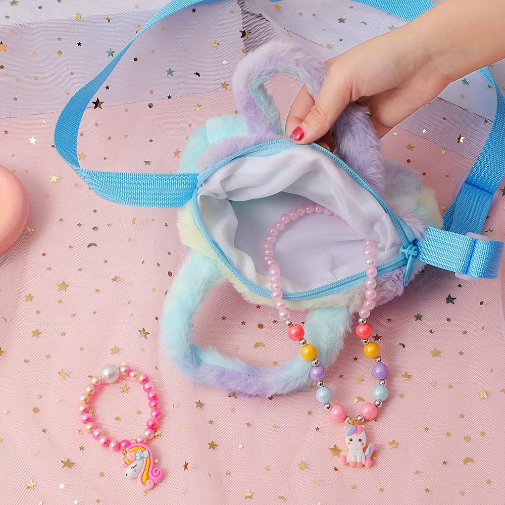 Tas Selempang Bulu Unicorn Awan Pelangi Sling Bag Unicorn Bulu Anak Perempuan Paud Tk Hadiah Anak Cewe Import Berkualitas