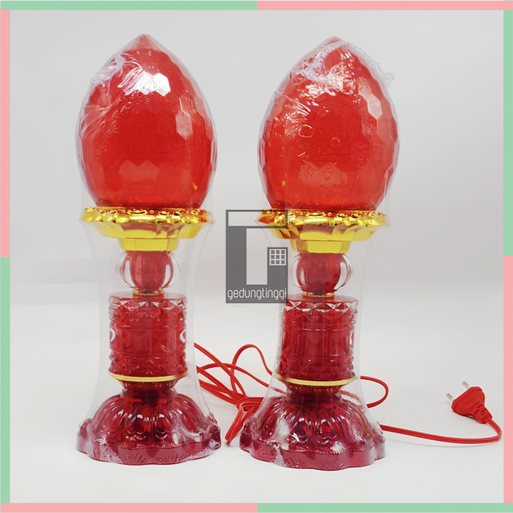 Lilin Bola Lampu Bohlam Led Cabe Lombok Merah Meja Altar Pelengkapan Sembahyang Sembayang Doa Baterai Batre Batrai Batrei Hemat Tenaga Energi Listrik Elektrik Electric Cas Chas USB Charge Charger Power Bank Puja Suci Buddha Budha 1 Set  Pasang 2pcs Murah