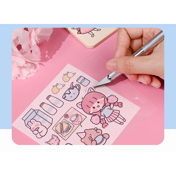 【COD】Stiker 1 Set Box Premium Karakter Lucu + Roll Stiker + Pisau Cutter 10x10 / Stiker Super Cute