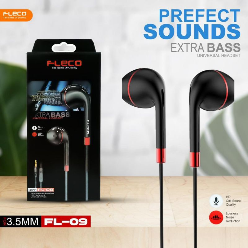 HEADSET EARPHONE FLECO FL-09 STEREO BASS HANDSFREE HF FLECO FL09 STEREO BASS ORIGINAL