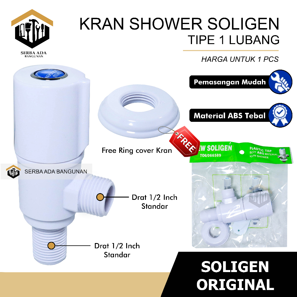 Stop Kran Kloset 1 &amp; 2 Cabang Single PVC Jet Shower New Soligen Keran Bidet Kamar Mandi