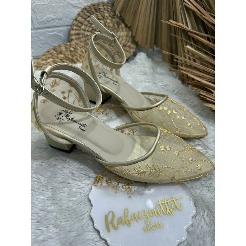 Sepatu wedding pesta Cantik nataly gold 5 cm