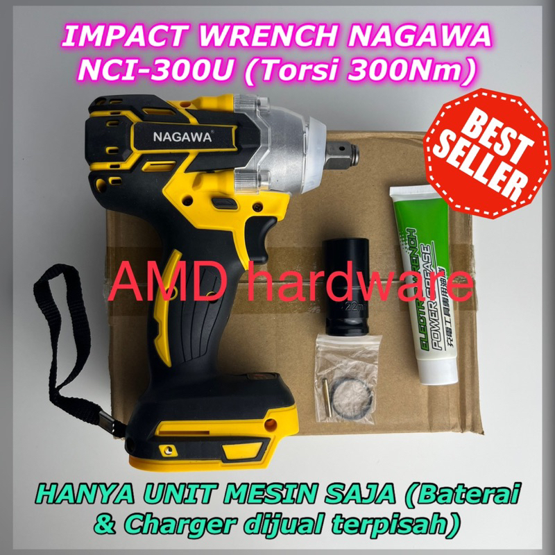 NAGAWA BOR IMPACT WRENCH CORDLESS BRUSHLESS NAGAWA 300 nm NCI-300U HANYA UNIT MESIN (tanpa baterai &