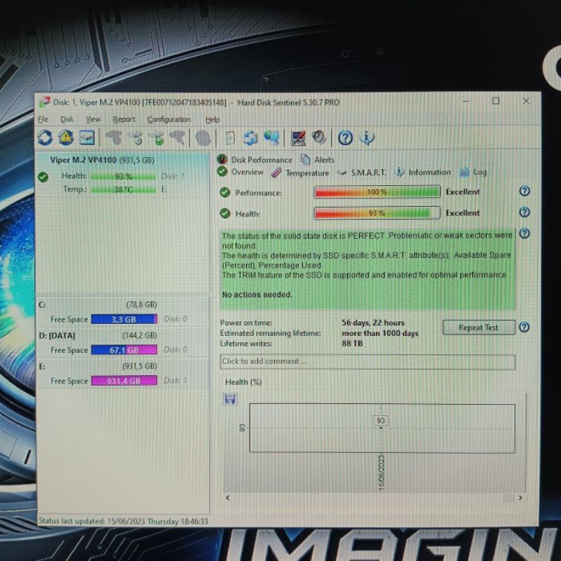 PATRIOT Viper VP4100 1TB NVME PCIe Gen4 Sentinel 93%