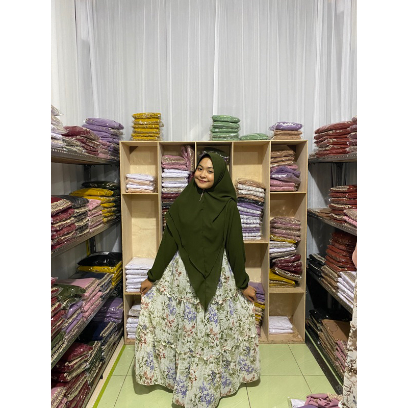 Gamis Dewasa Perempuan Kain Ceruty Babydoll Model Umpak dengan Kombinasi Motif V2