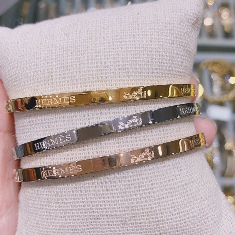 Gelang Titanium asli Set isi 3pc Bahan tebal kilau mirip emas asli Premium Quality Anti karat anti alergi Stainless steel  ori G0209