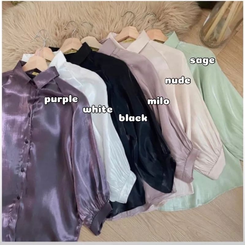 Tamstore Kemeja Wanita Oversize Shimmer Lengan Panjang Vamel