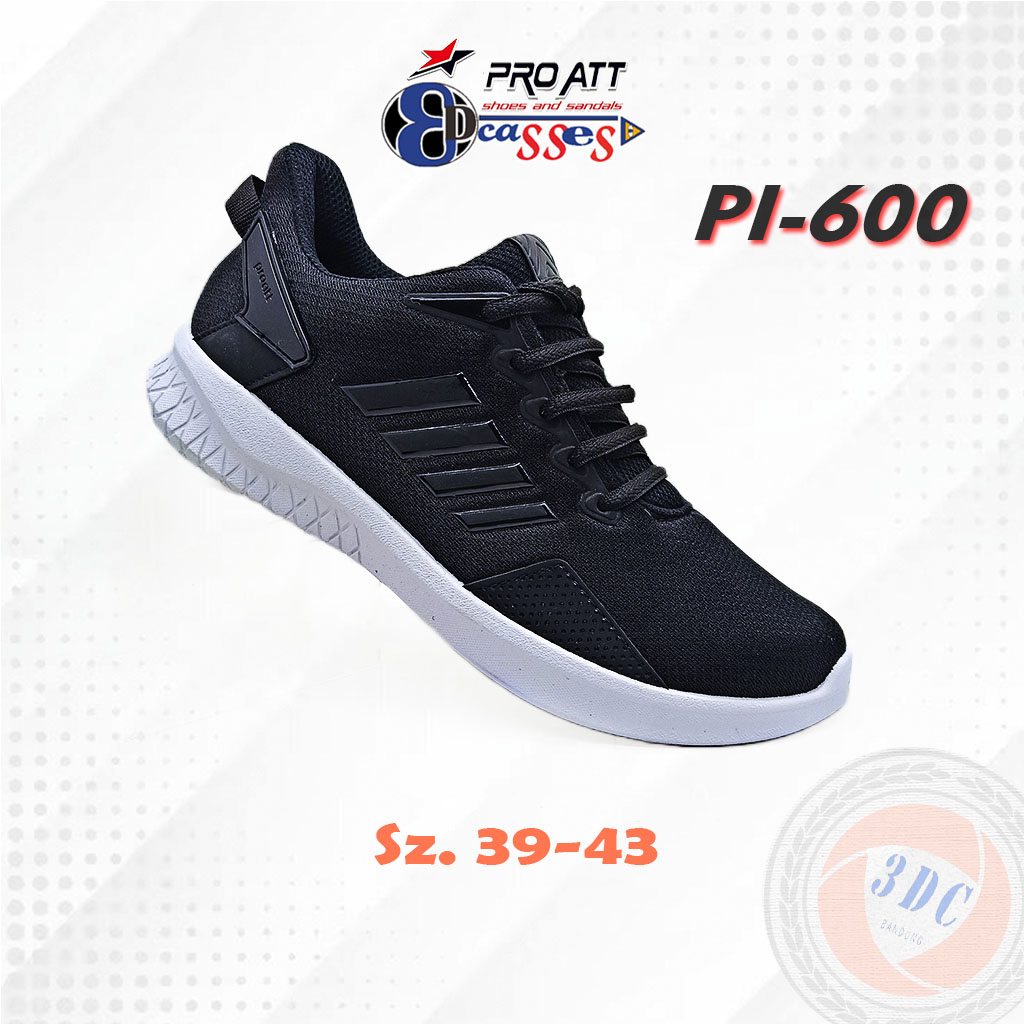 Pro ATT PI 600 - Sepatu Sekolah Hitam Putih Knitting/ Sneaker/ Olahraga Pria Dewasa Original by Pro 