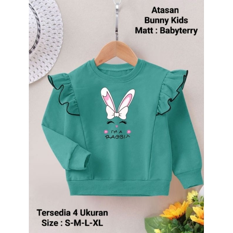 Atasan Anak Perempuan Model Kerutan Kekinian Lengan Panjang Mangset/Atasan Bunny Kids Ada 4 Ukuran S-M-L-XL/Matt Baby Terry