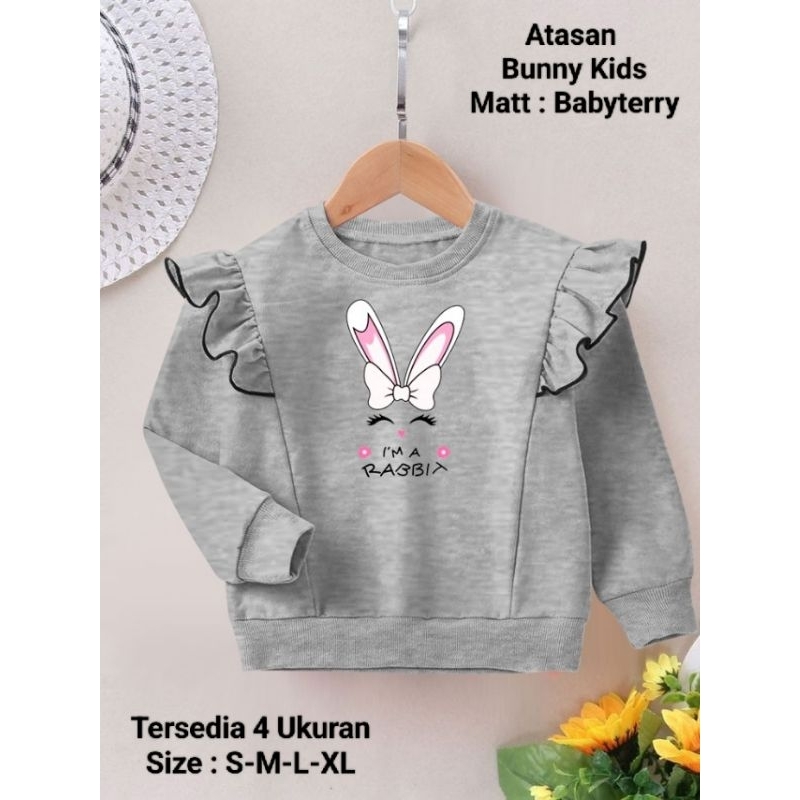 Atasan Anak Perempuan Model Kerutan Kekinian Lengan Panjang Mangset/Atasan Bunny Kids Ada 4 Ukuran S-M-L-XL/Matt Baby Terry