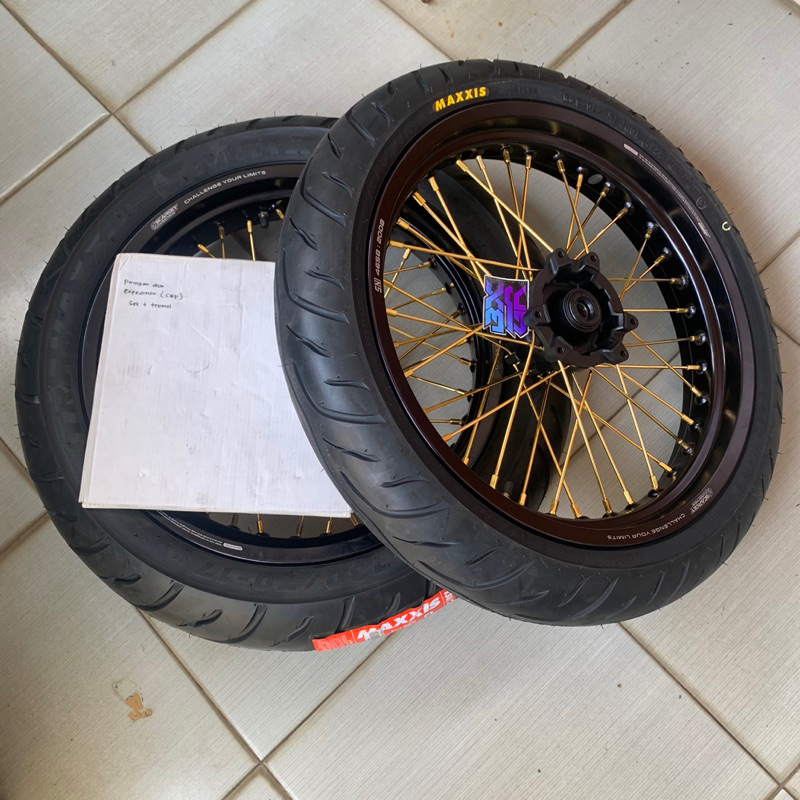 BANSET WHEELSET SUPERMOTO HONDA CRF SCARLET RUJI GOLD