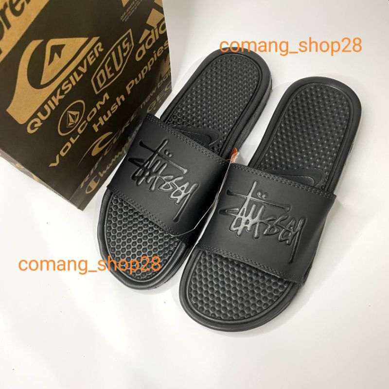 SANDAL FLIP FLOP PRIA WANITA SLIDE ON PREMIUM FULL BLACK