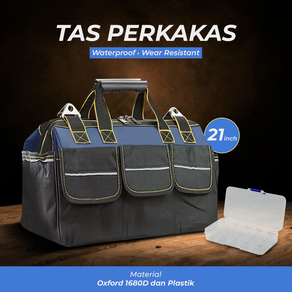 Tas Perkakas Storage Tool Bag Waterproof Wear Resistant 21 Inch - A02584 - Blue