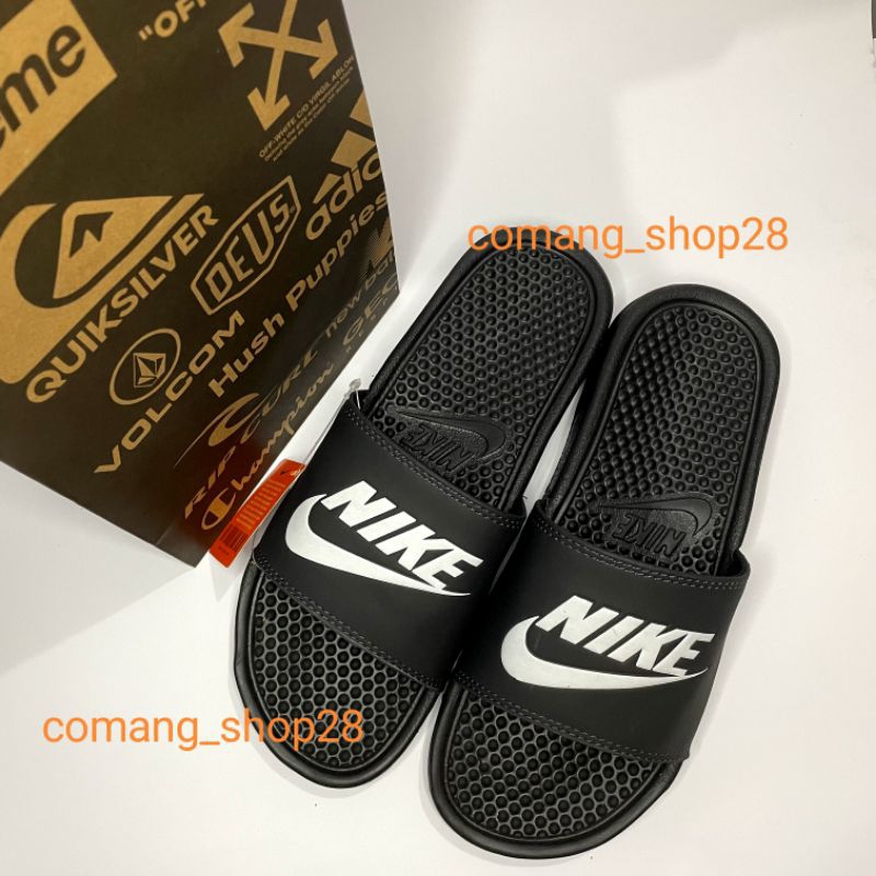 Sandal Sendal Slop Selop Slip On Slide Pria Wanita Cowok Cewek Laki Laki Casual Kekinian NK Hitam Lis Putih