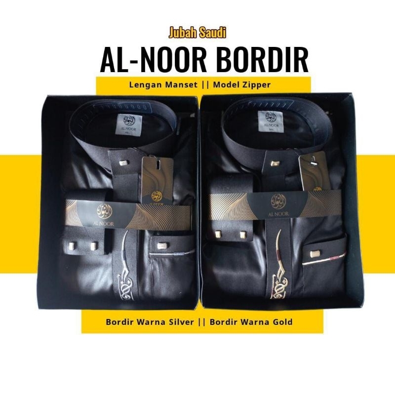 Jubah Al Noor Hitam Bordir Ekslusif Lengan Manset Zipper