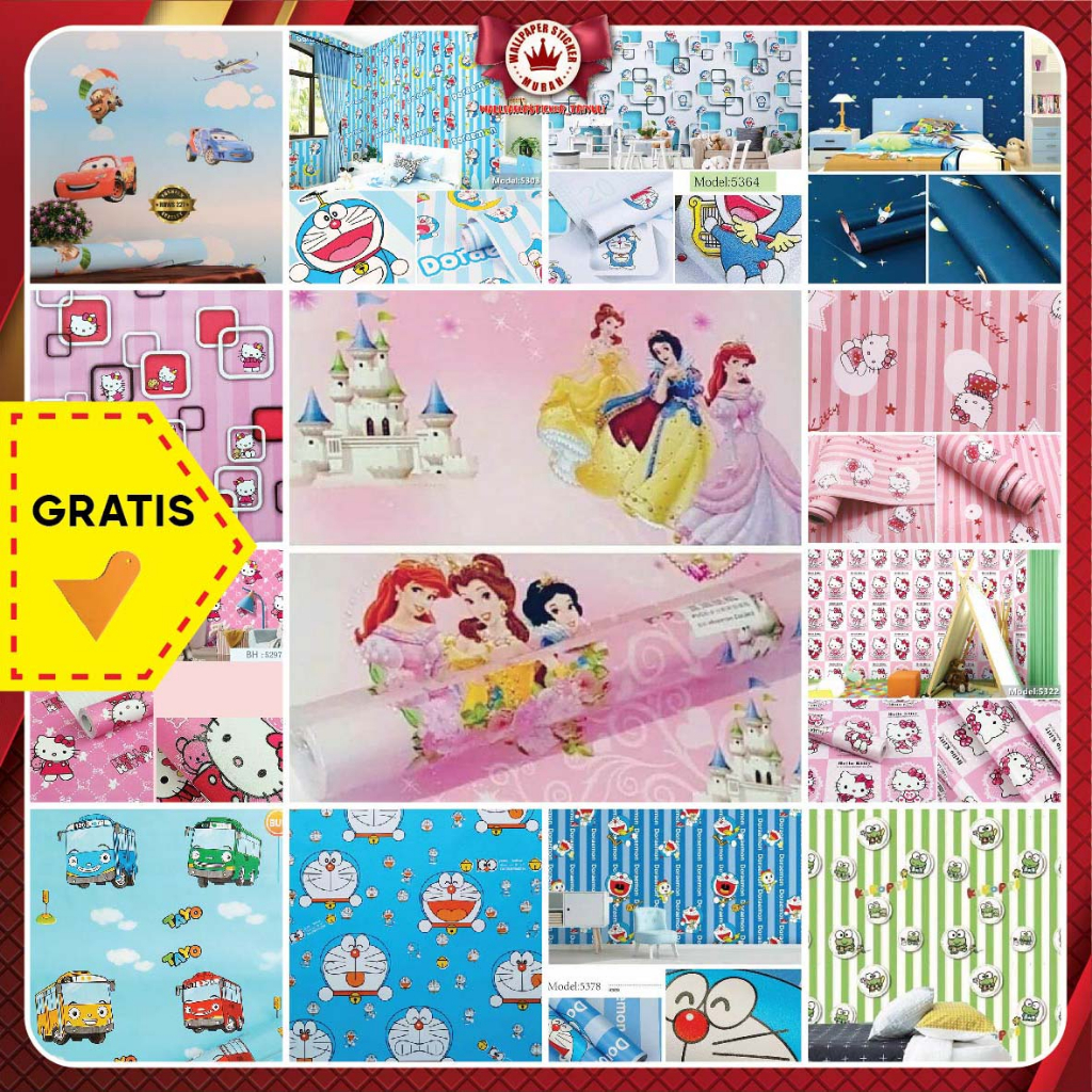WALLPAPER DINDING KAMAR TIDUR ANAK CEWEK 45CM X 10 M / 9M / 8M WALPAPER DINDING ANAK WALPEPER KARTUN