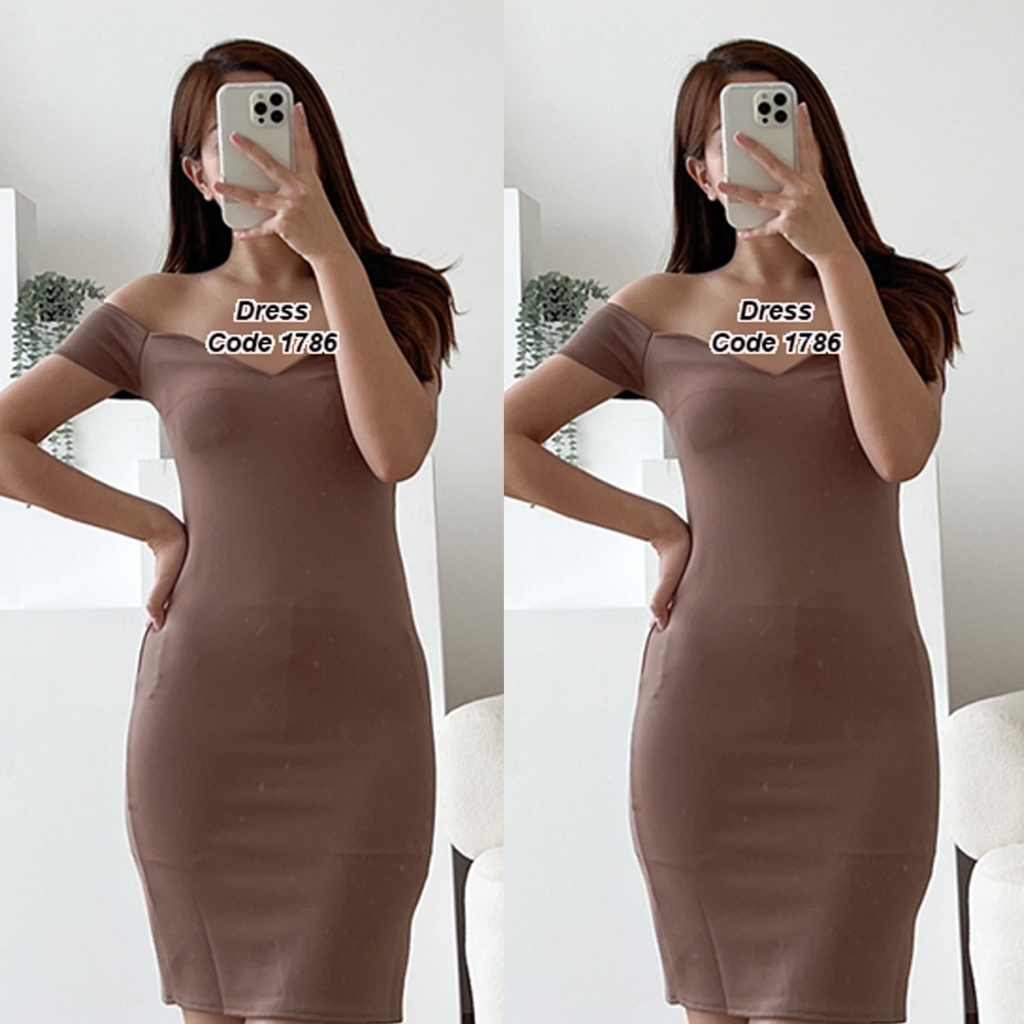 SP4.1786: Dress Mini Pendek Sabrina Offshoulder Leher V - Cocok untuk Girlie Remaja, Pesta Kondangan