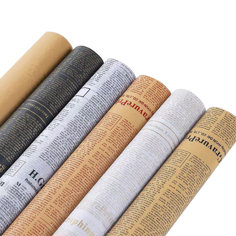 Flower Wrapping Waterproof Aesthetic Vintage Magazine Kertas Buket Model Koran Newspaper Pattern KB6208