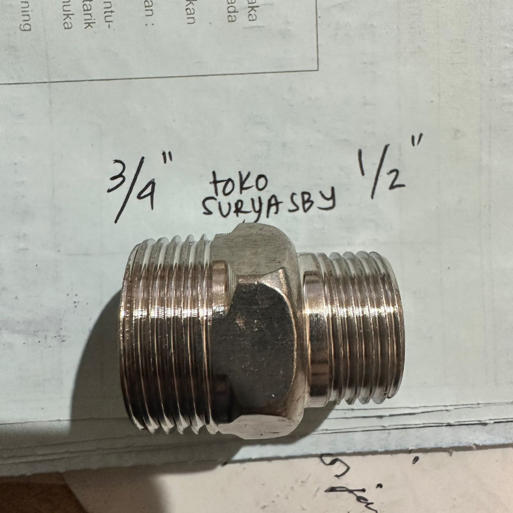 double nepel reducer 1/2 x 3/4 drat luar double nepel 1/2" x 3/4"Double nepel reducer 3/4 x 1/2 sok 