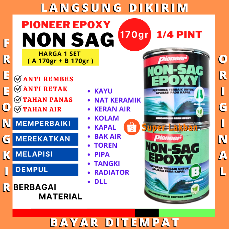 Lem Epoxy Pioneer Non Sag Marine Epoxy 170gr Dempul Kapal Anti Bocor