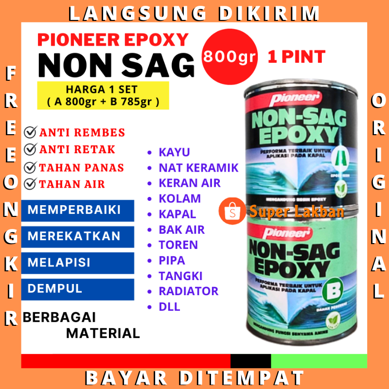 Lem Epoxy Pioneer Dempul Nat Keramik Non SAG 800gr SET Tambal Bocor Toren Kolam Serbaguna