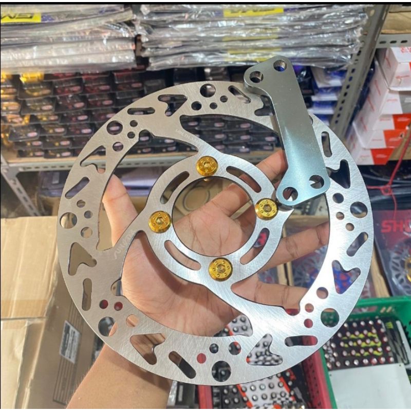 DISC CAKRAM DEPAN UKURAN 220MM PLUS BREKET PNP MIO SMILE SOUL KARBU FINO KARBU XEON RC/PIRINGAN PAKE