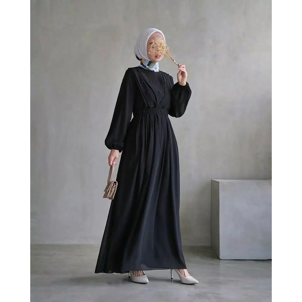 GAMIS WANITA MUTIARA AF DRESS BAHAN CERUTY BABYDOL LD 100 - 120 CM GAMIS CERUTY BABYDOLL POLOS / GAMIS WANITA TERBARU 2023 KEKINIAN / MAXI DRESS WANITA KEKINIAN / DRESS CERUTY JUMBO / BAJU MUSLIM WANITA MODERN WARA BLUE , BLACK