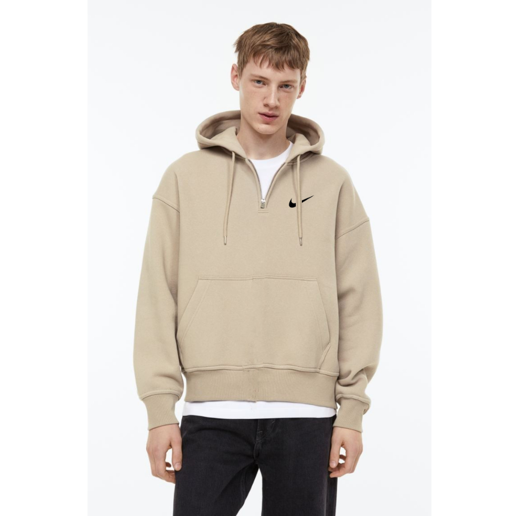 Jaket Nike Halfzip Hoodie Beige Basic Resleting Unisex / Hoodie Pria Wanita Logo Simple / Sweater Hoodie Distro basic Half Zip