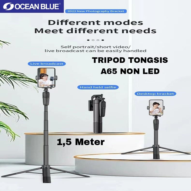 Ocean Blue OCN A65 Tripod Tongsis Gimbal Stabilizer 2 in 1 Remote Bluetooth Shutter Adjustable Selfie Stick 360° Stand HP Tongkat Selfie