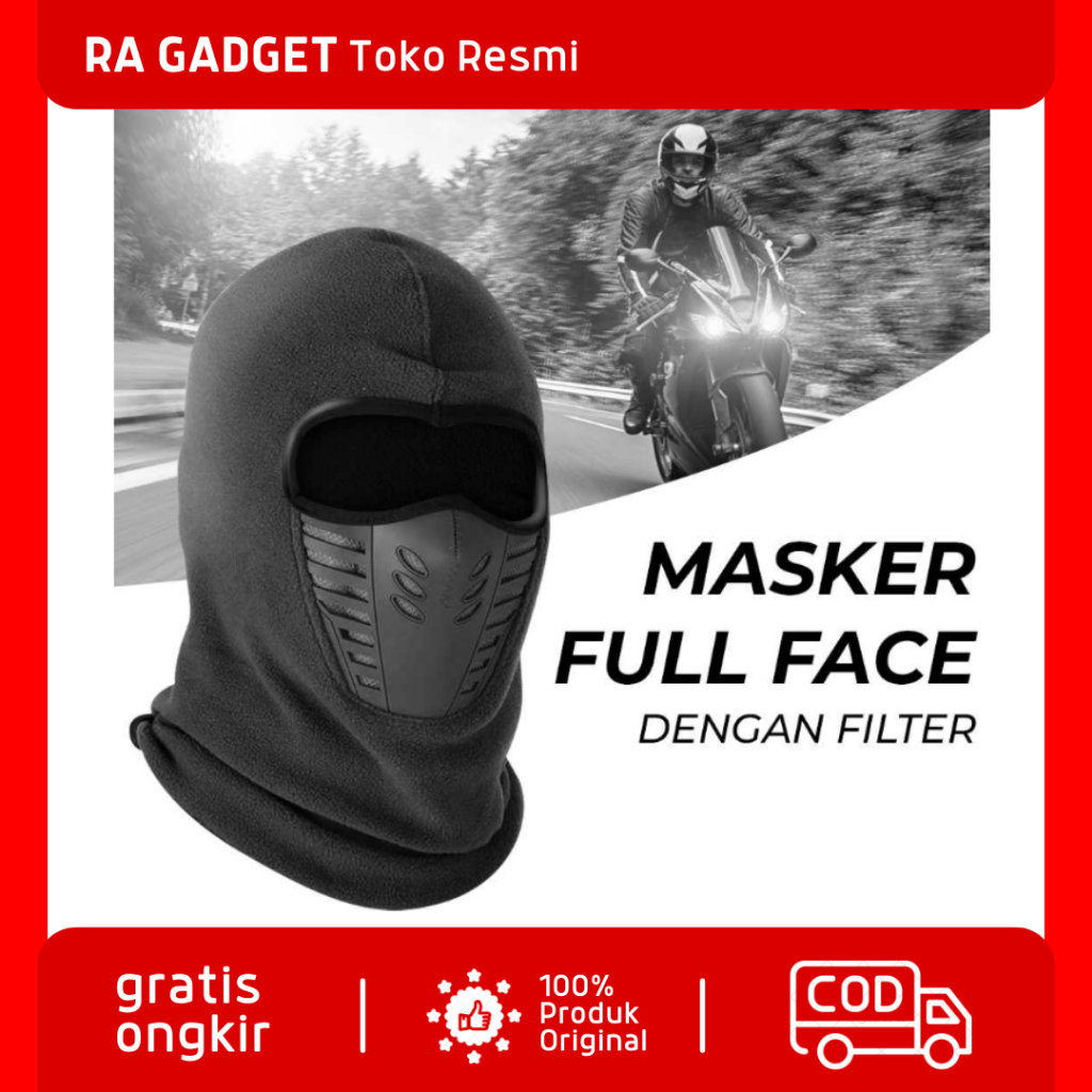 Masker Motor Full Face dengan Filter Spandex Premium / Kain Penutup Wajah Motor Gp Pria Cowok Cowo T