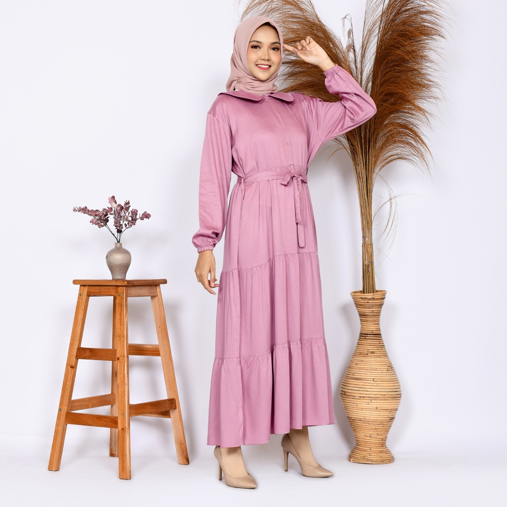 Gamis Wanita Cantik Terbaru Polos Rayon Twill Premium Sleting Busui