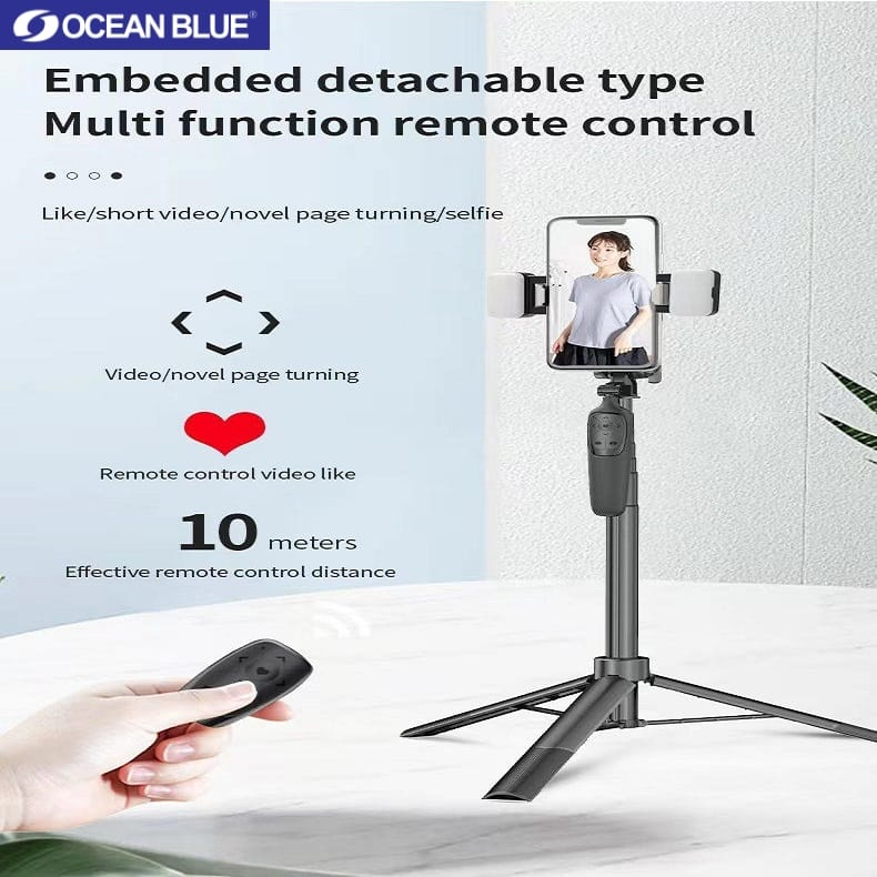 Ocean Blue OCN A65 Tripod Tongsis LED Gimbal Stabilizer Remote Bluetooth Shutter Adjustable Selfie Stick 360° Stand HP Tongkat Selfie