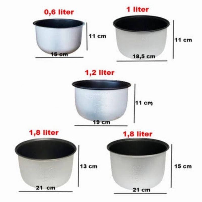 SPAREPART PANCI INNER POT INNERPOT TEFLON BISA COCOK UNTUK MAGIC COM RICE COOKER UKURAN KAPASITAS 1,8 1.8 1,2 1.2 1 0,6 0.6 LITER MEREK UMUM UNIVERSAL SEPERTI MIYAKO YONGMA COSMOS SHARP NATIONAL QQ NIKITA TINGGI PENDEK KUALITAS ORIGINAL ASLI PREMIUM BAGUS