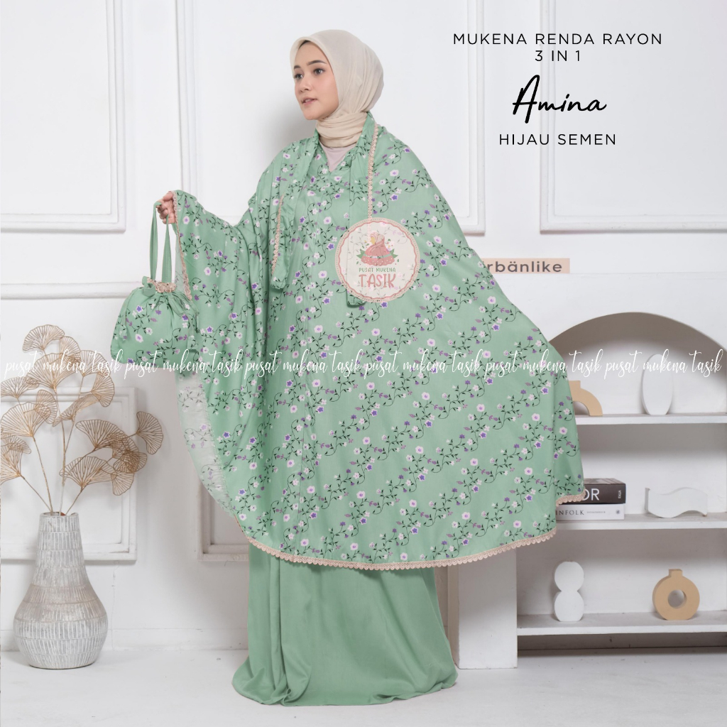 PUSAT MUKENA TASIK - MUKENA RENDA RAYON DEWASA 3 IN 1 MOTIF AMINA