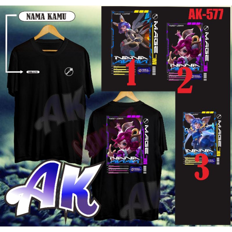 kaos game mobile legends kaos skin Hero Nana ada 3 pilihan skin Hero ak-577 tersedia warna lain