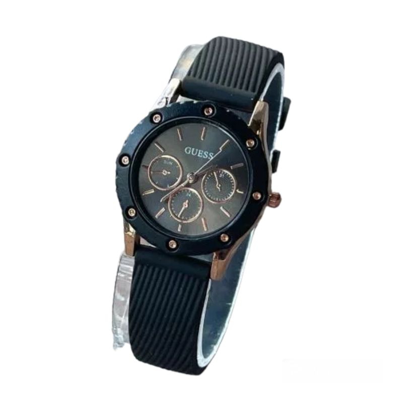 (Cod)Jam Tangan Wanita Fashion Gues Crono3 Baut Varisi Strap Karet/Rubber(Dikirim Jakarta)