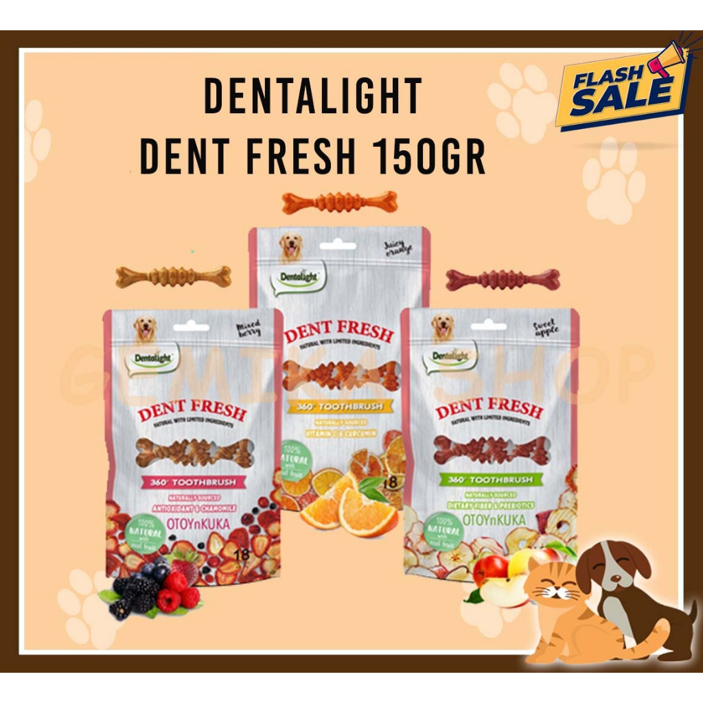 DENTALIGHT DENT FRESH TOOTBRUSH 360 SNACK ANJING 150GR